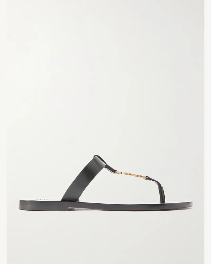 Saint Laurent Cassandre Sandalen aus Leder mit Logoverzierung Schwarz
