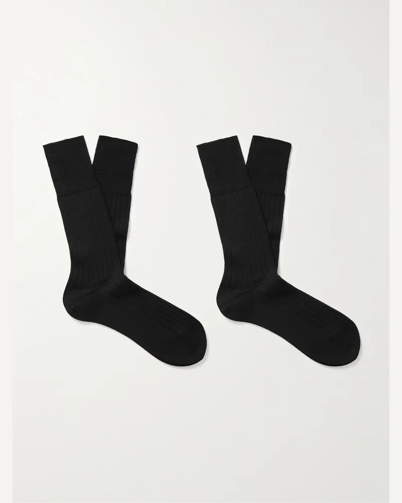 Falke Finest Set aus zwei Paar Socken aus einer Kaschmirmischung in Rippstrick Schwarz