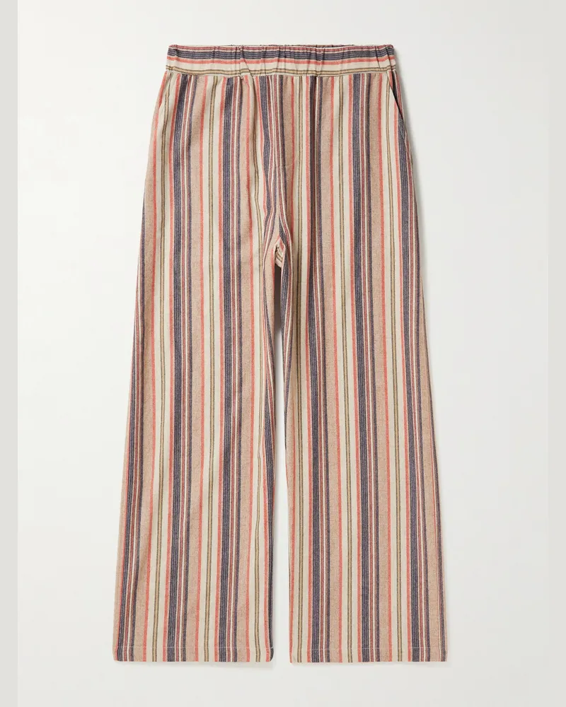 The Elder Statesman Striped Cashmere-Blend Flannel Trousers Neutrals