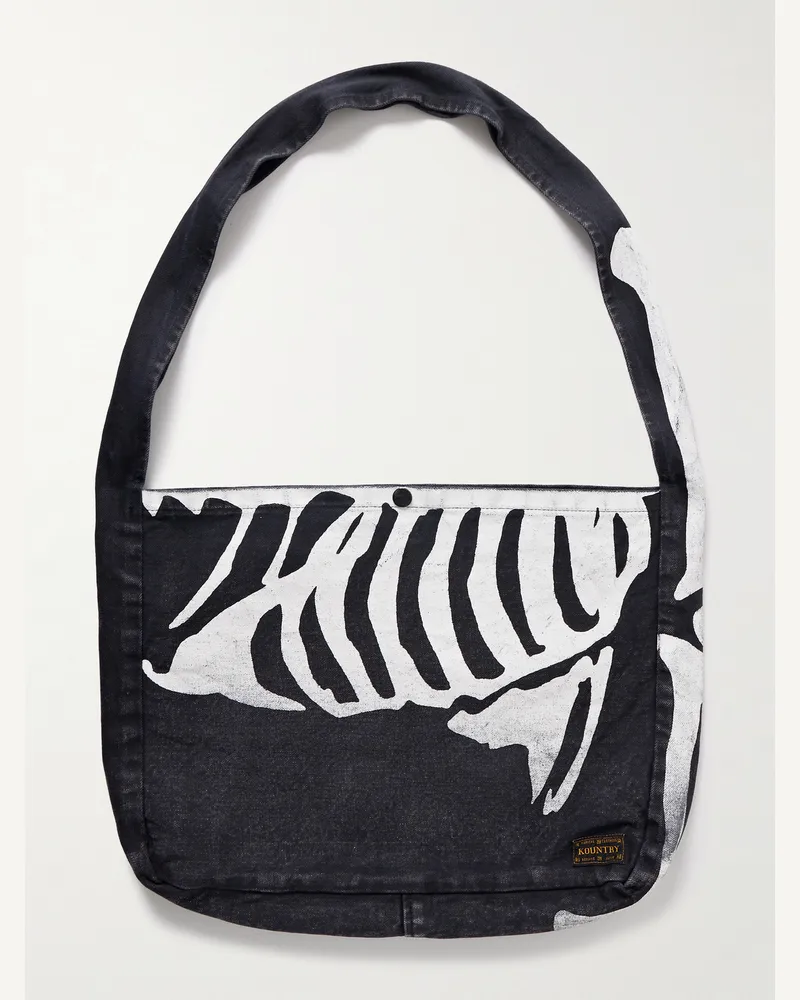 KAPITAL Kountry Tote aus Denim mit Print Schwarz