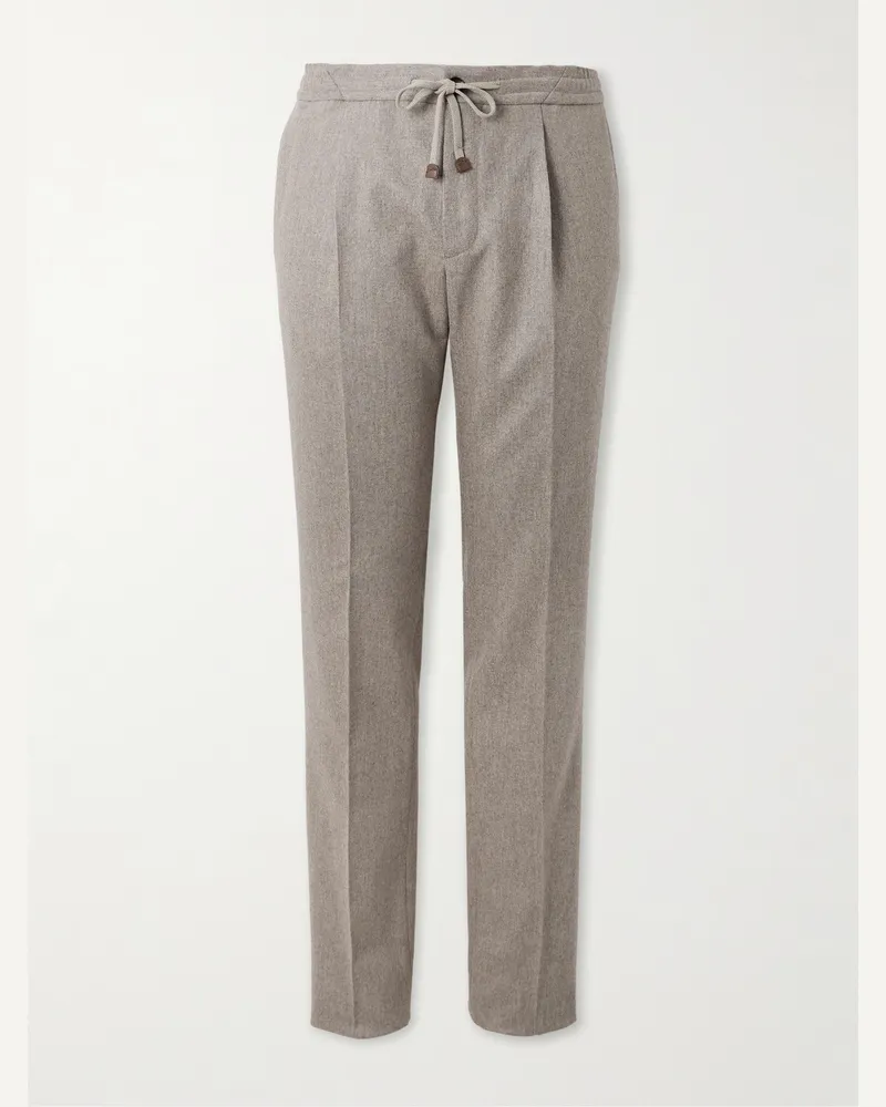 Slowear Incotex Tapered Pleated Wool and Cashmere-Blend Trousers Neutrals