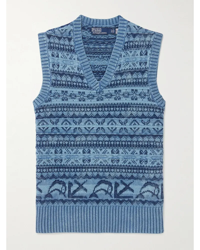 Ralph Lauren Ärmelloser Pullover aus Baumwolle mit Fair-Isle-Muster Blau