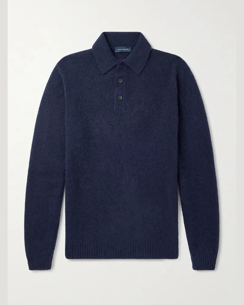 Thom Sweeney Brushed Cashmere-Blend Polo Shirt Blue