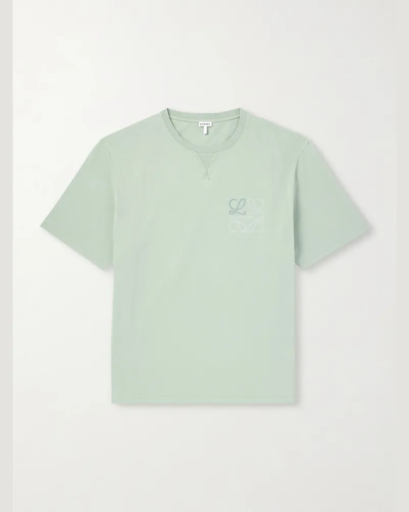 Loewe Logo-Embroidered Cotton-Jersey T-Shirt Green