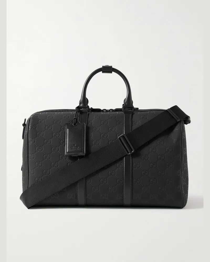 Gucci Edge Bowling-Tasche aus Gummi mit Logomuster und Lederbesatz Schwarz