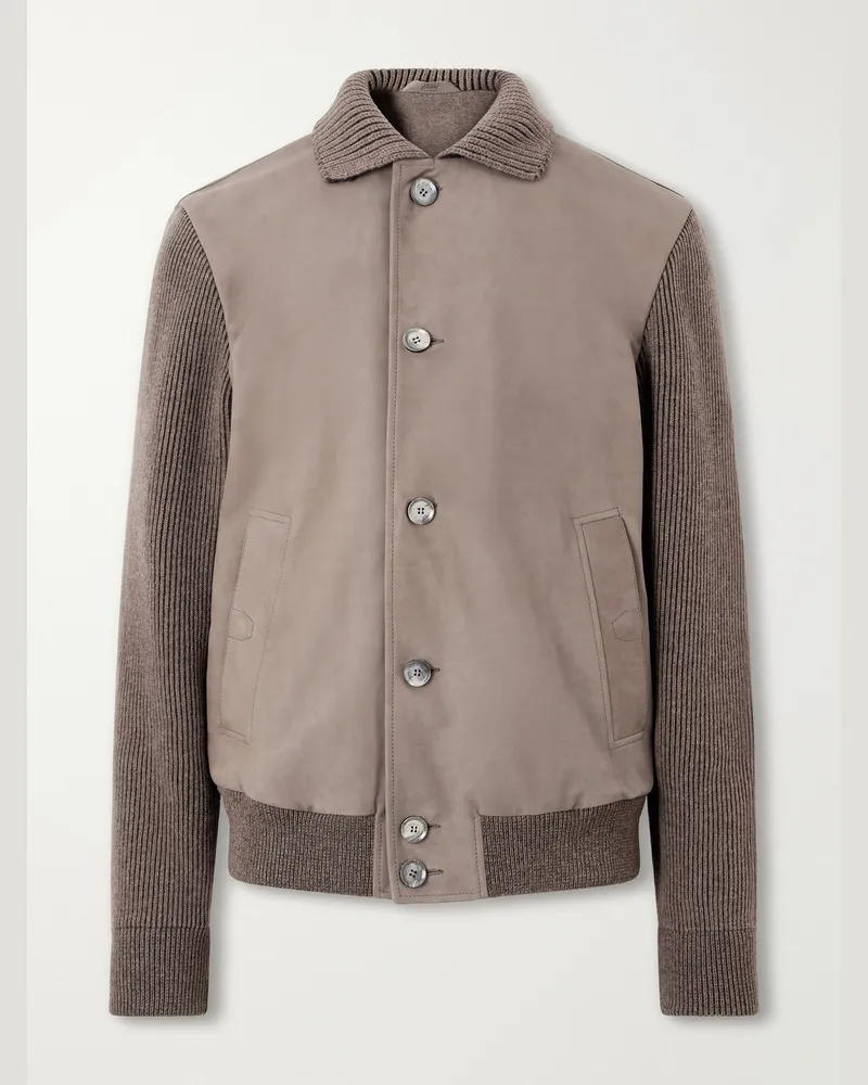 Brioni Ribbed Wool and Suede Blouson Jacket Brown