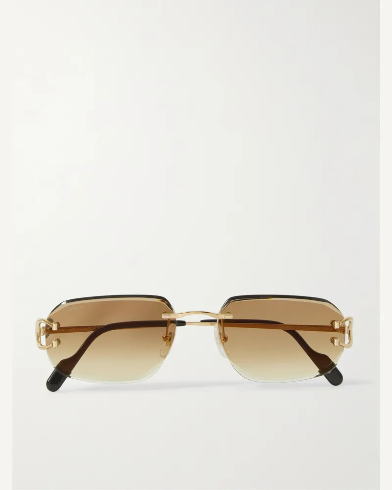 Cartier Signature C rahmenlose Sonnenbrille mit rechteckigem Rahmen und goldfarbenen Details Gold