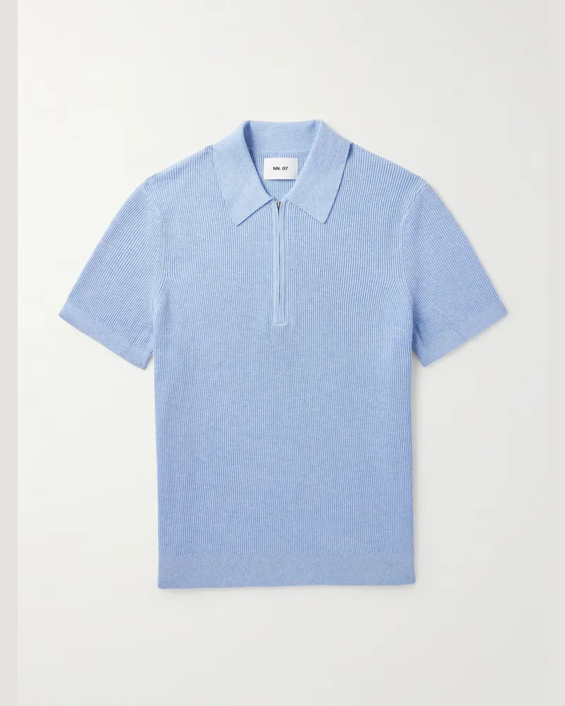 NN 07 Hansie 6600 Ribbed Organic Cotton Half-Zip Polo Shirt Blue