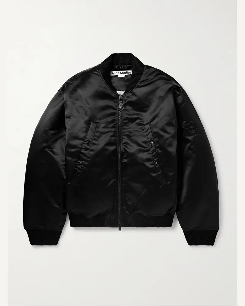 Acne Studios Oliev Bomberjacke aus wattiertem Satin mit Logostickerei Schwarz
