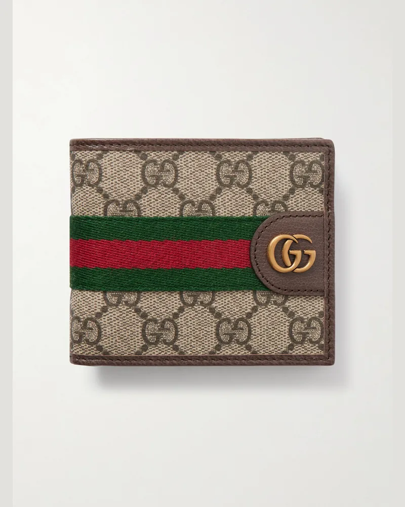 Gucci Ophidia Leather-Trimmed Canvas Bi-Fold Wallet Neutrals