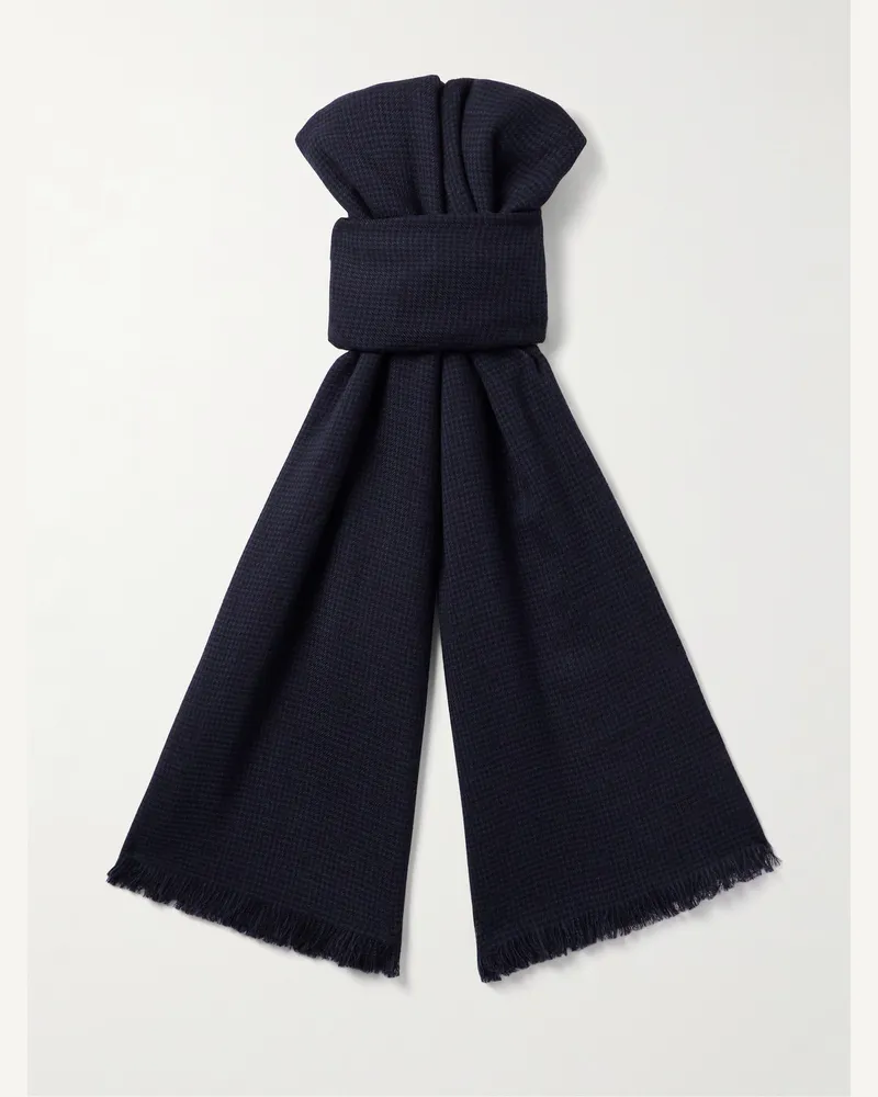 Tom Ford Schal aus Wolle mit feinem Hahnentrittmuster und Fransen Blau