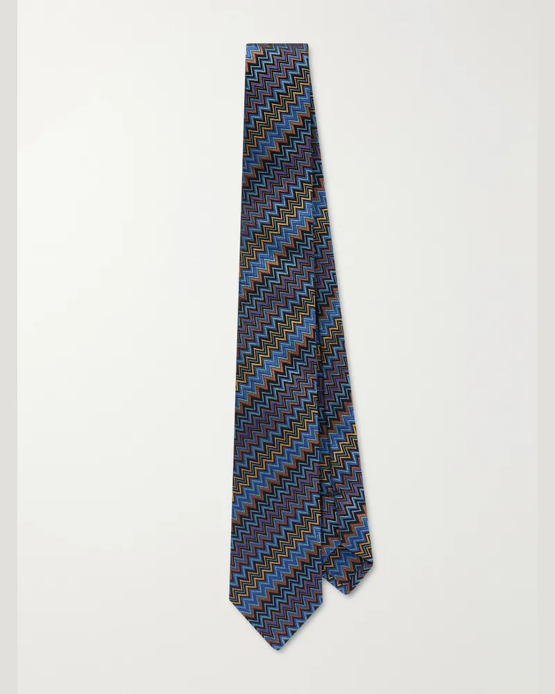Missoni 7cm Crochet-Knit Silk Tie Blue