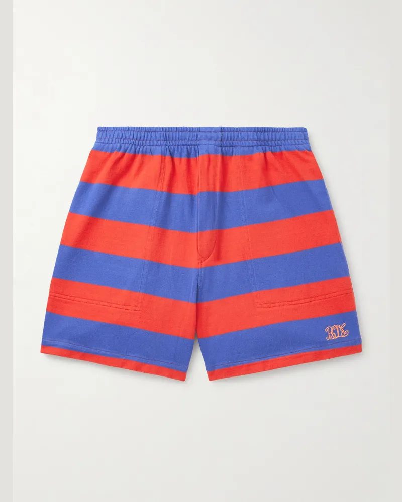 BODE Clubhouse Wide-Leg Logo-Embroidered Striped Cotton-Jersey Shorts Red