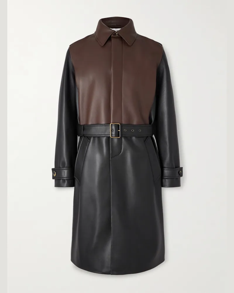 Loewe Zweifarbiger Mantel aus Leder mit Gürtel Schwarz