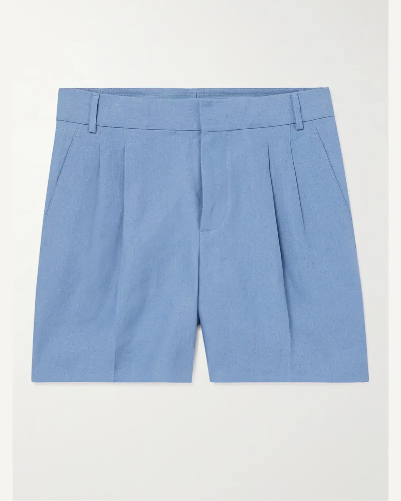 Loro Piana Gerade geschnittene Bermudashorts aus Leinen mit Falten Blau