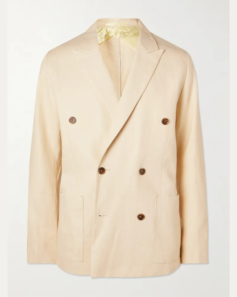 NN 07 Jordin 1454 Double-Breasted Linen Blazer Yellow