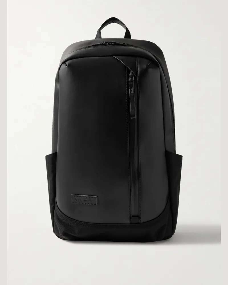 MASTER PIECE Slick Logo-Appliquéd Leather and CORDURA® Ballistic Nylon Backpack Black