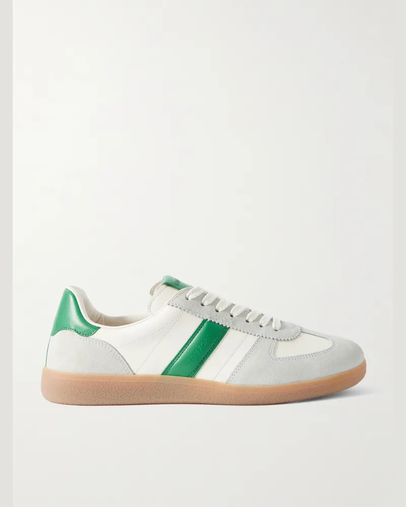 Tom Ford Suede-Trimmed Leather Sneakers White