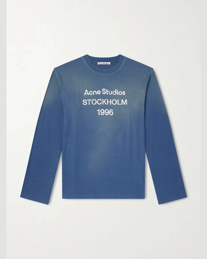 Acne Studios Edden U 1996 Oberteil aus einer Baumwoll-Hanfmischung mit Logoprint in Distressed-Optik Blau