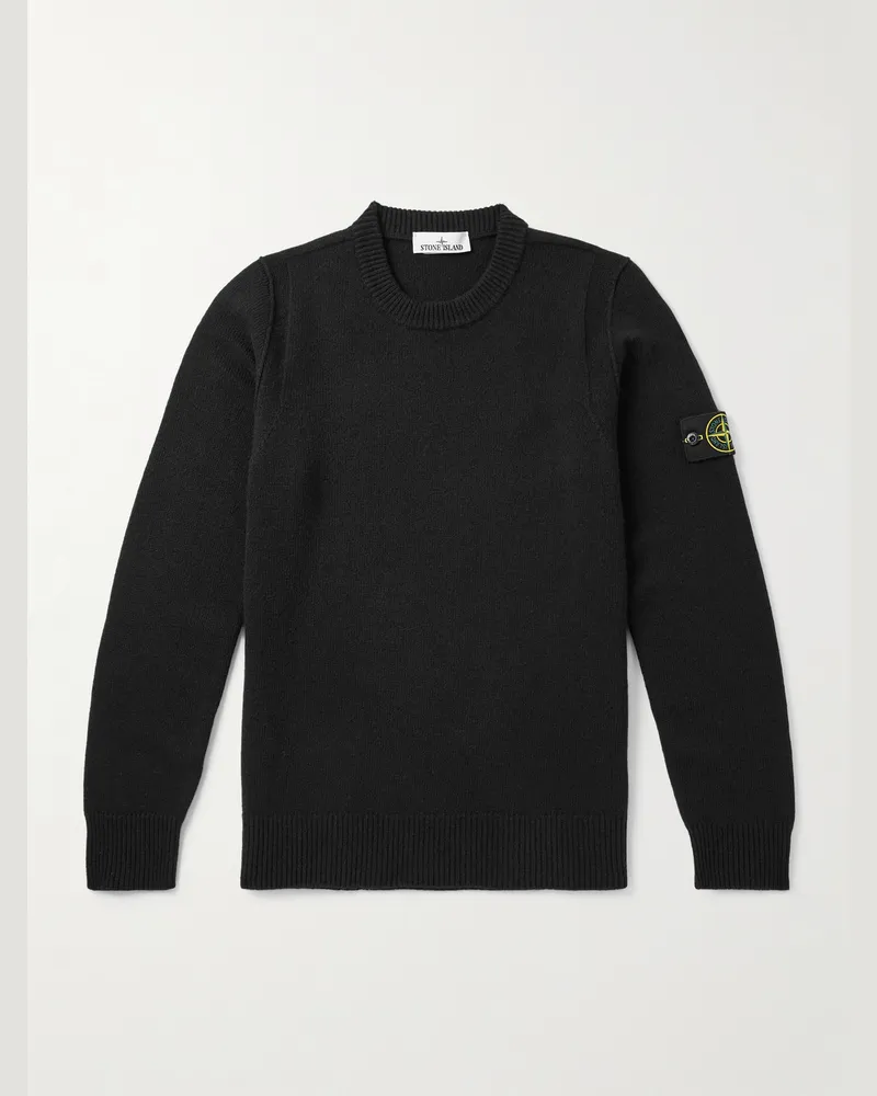 Stone Island Pullover aus einer Wollmischung mit Logodetail Schwarz