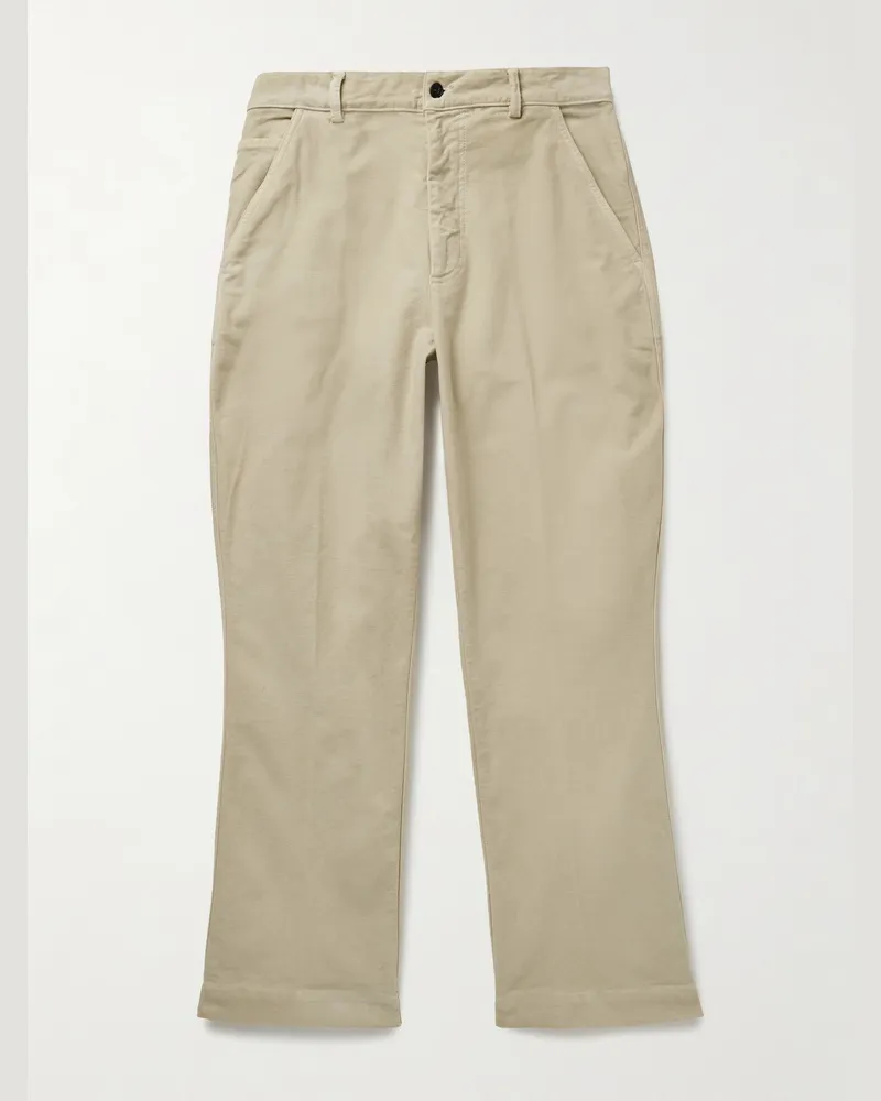 Officine Generale Greg Straight-Leg Garment-Dyed Cotton-Moleskin Trousers Neutrals