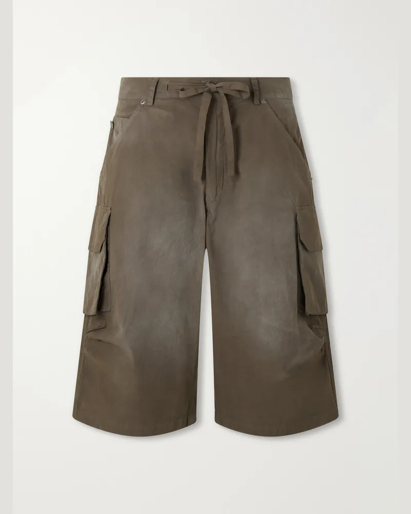 FourTwoFour on Fairfax Straight-Leg Cotton-Poplin Cargo Shorts Green