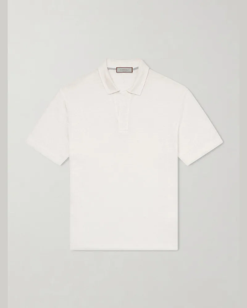 Canali Linen Polo Shirt White