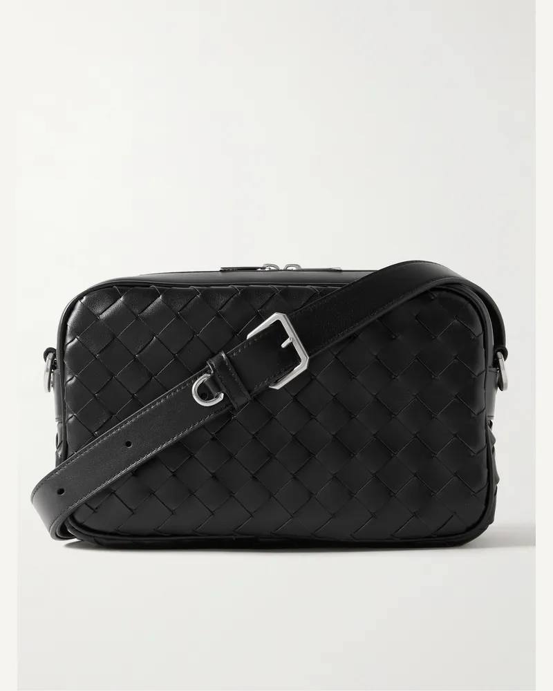 Bottega Veneta Kleine Kameratasche aus Intrecciato-Leder Schwarz