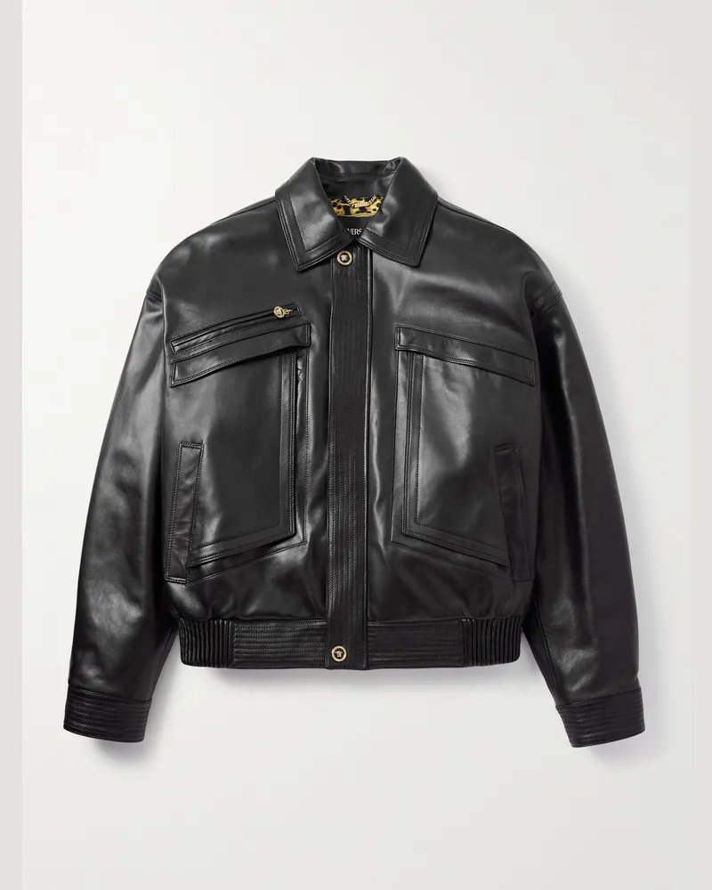 Versace Bomberjacke aus Leder Schwarz