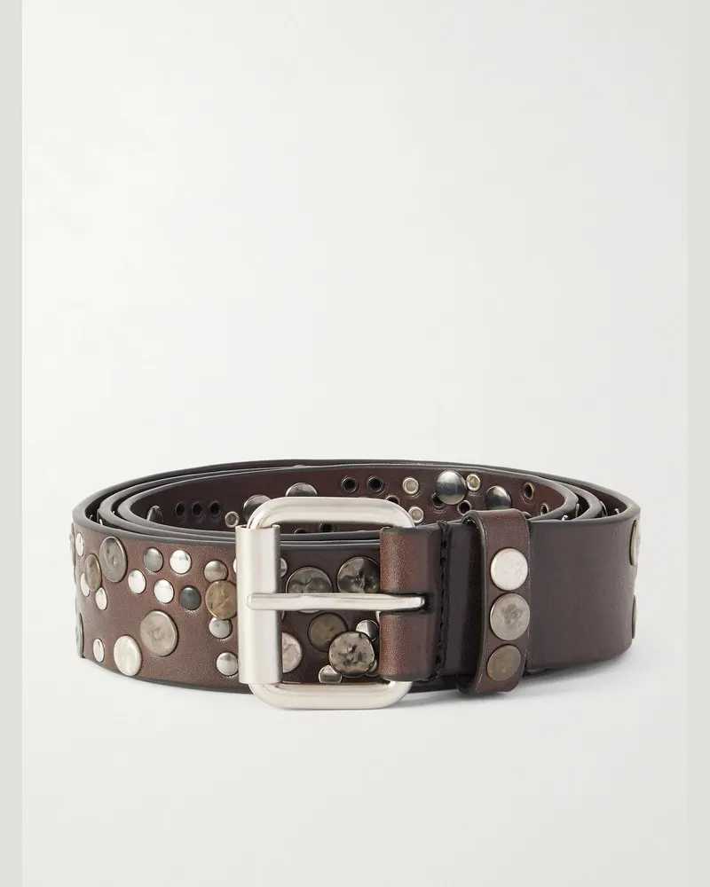 Dries van Noten 4cm Studded Leather Belt Brown