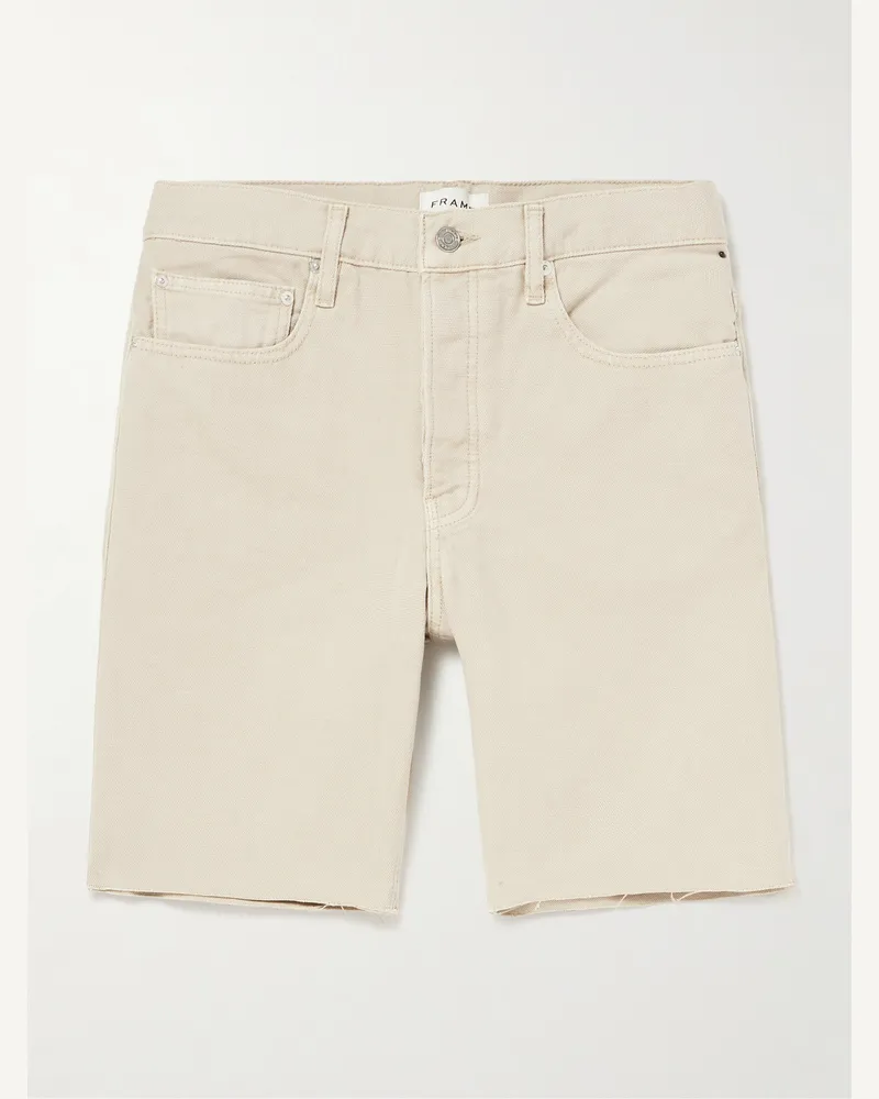 Frame Denim Gerade geschnittene Shorts aus Baumwoll-Canvas in Distressed-Optik Neutral