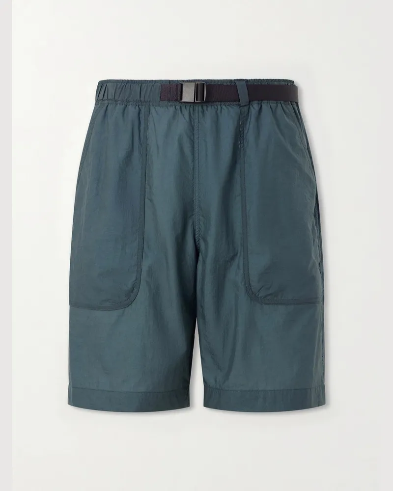 ATON Wide-Leg Belted Shell Shorts Green