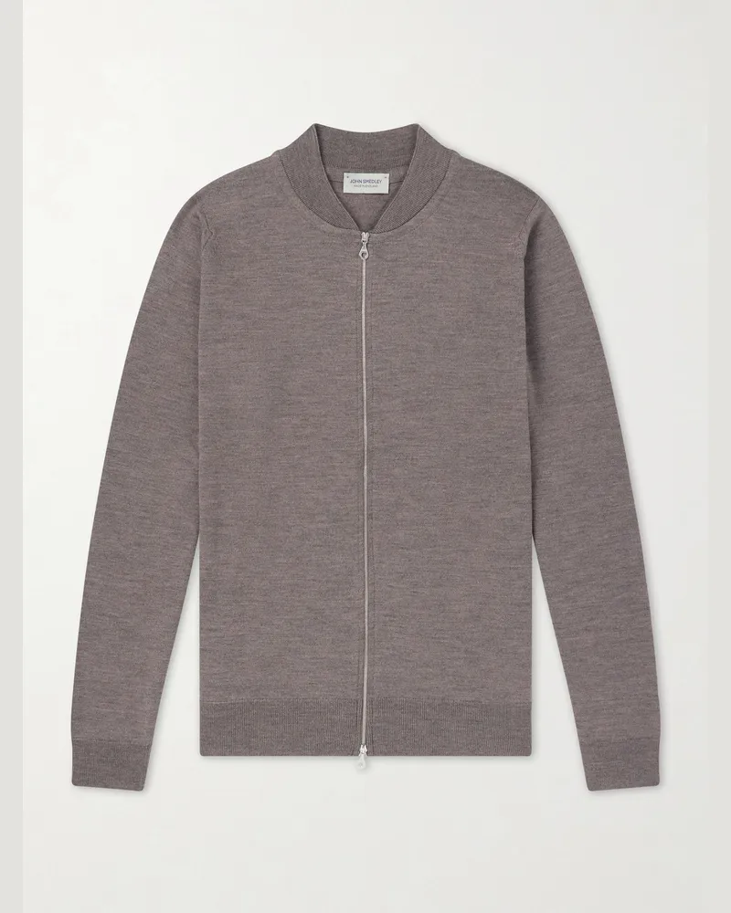 John Smedley Maclean Merino Wool Zip-Up Sweater Gray