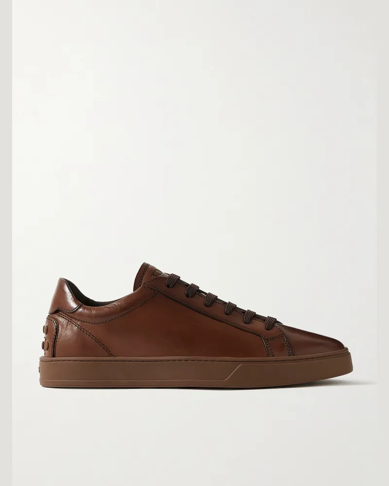 TOD'S Allacciata Cassetta Sneakers aus Glanzleder mit Gummibesatz Braun