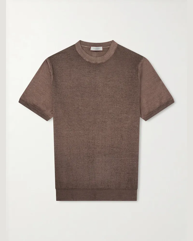 Canali Wool and Silk-Blend T-Shirt Brown