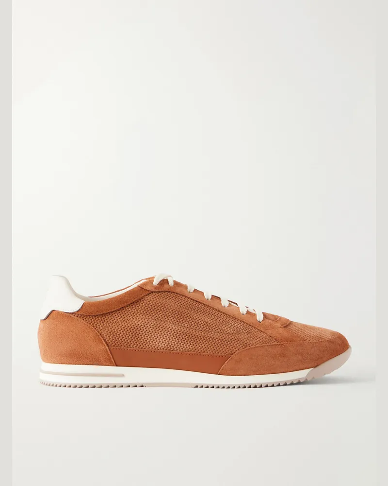 Brunello Cucinelli Leather-Trimmed Suede Sneakers Brown