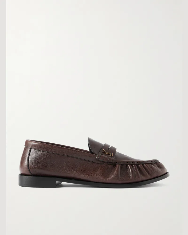 Saint Laurent Le Loafer Monogram Logo-Appliquéd Full-Grain Leather Penny Loafers Brown