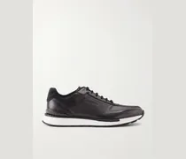 Fast Track Suede-Trimmed Full-Grain Venezia Softy Leather Sneakers