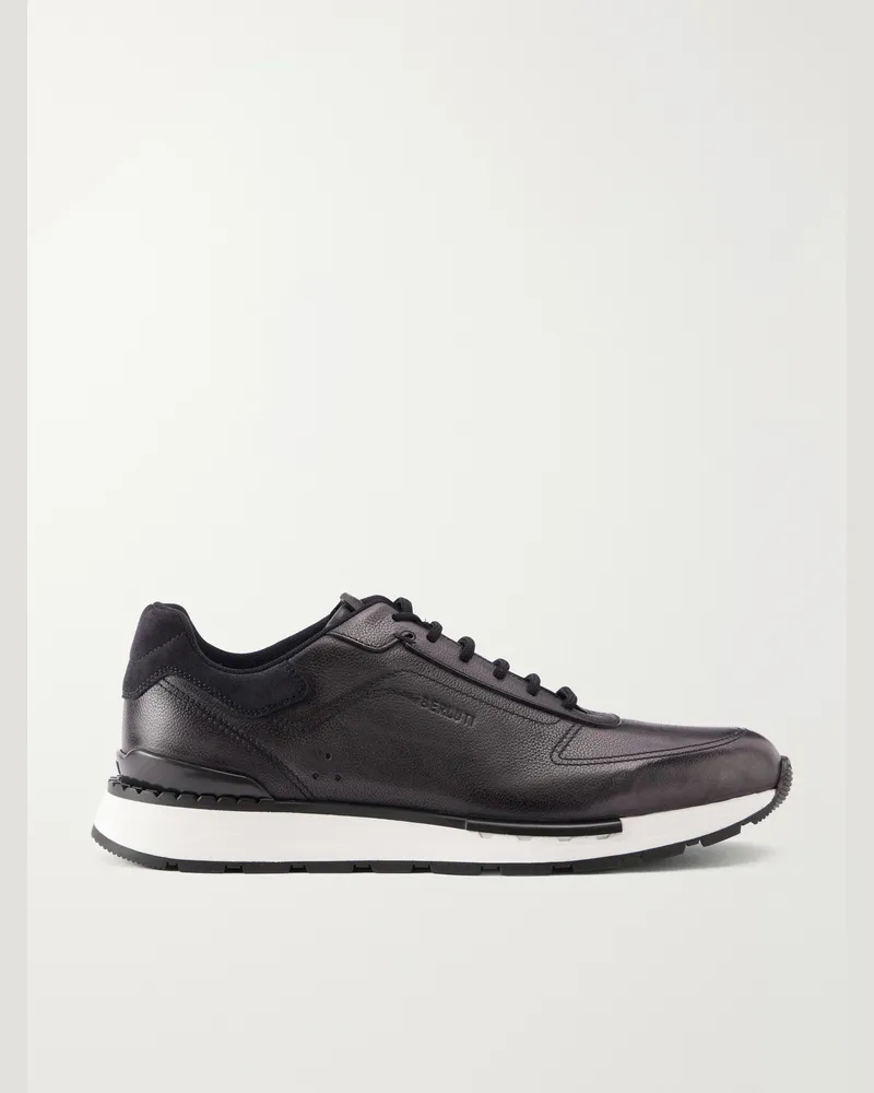 Berluti Fast Track Suede-Trimmed Full-Grain Venezia Softy Leather Sneakers Black