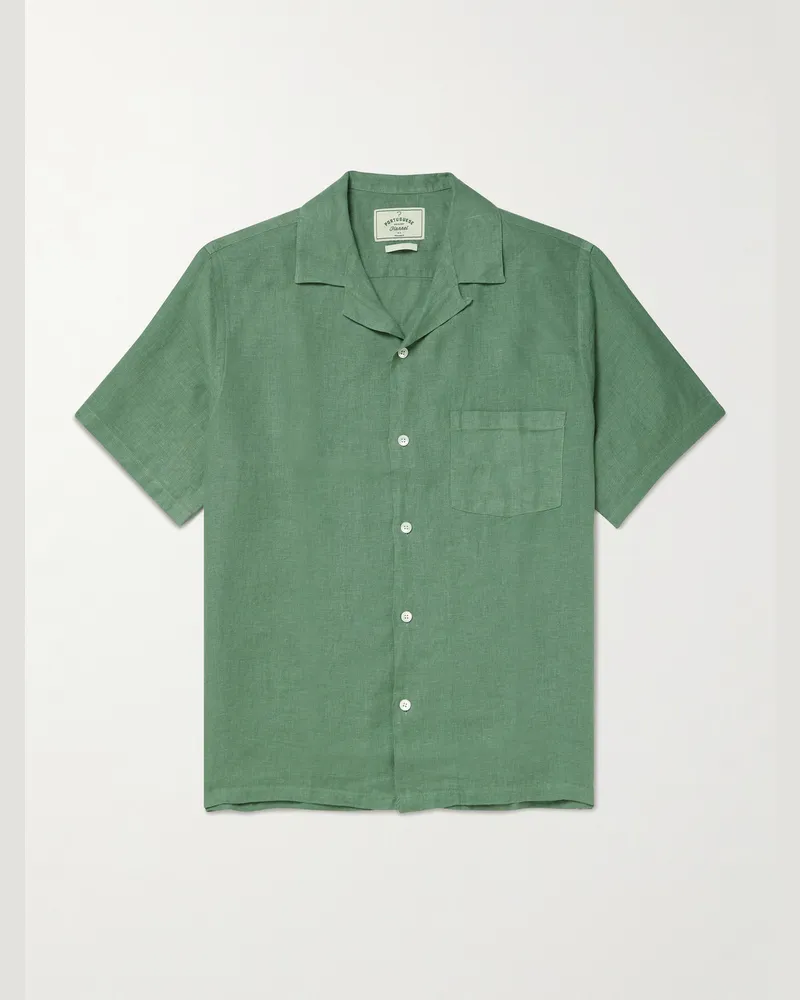 Portuguese Flannel Hemd aus Leinen mit Reverskragen Grün