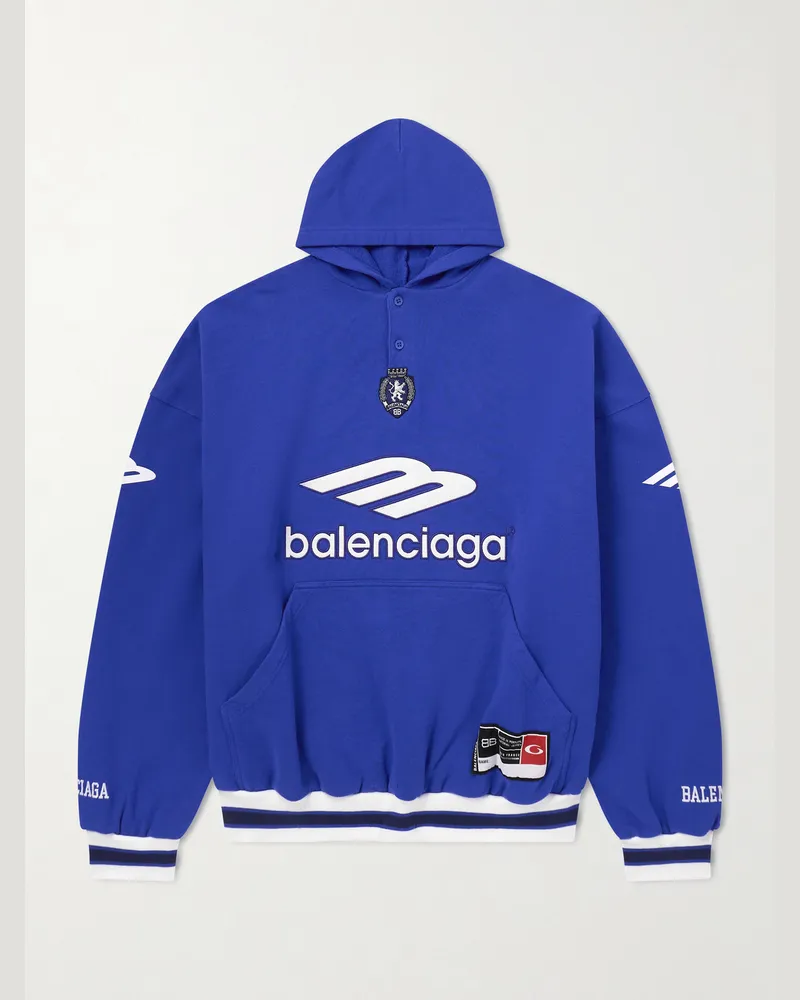 Balenciaga Hoodie aus Baumwoll-Jersey mit Logostickerei Blau