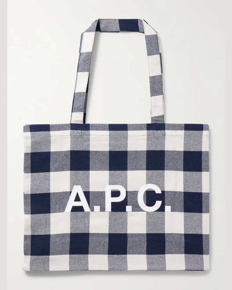 A.P.C. Diane Tote aus kariertem Canvas mit Logoprint Blau