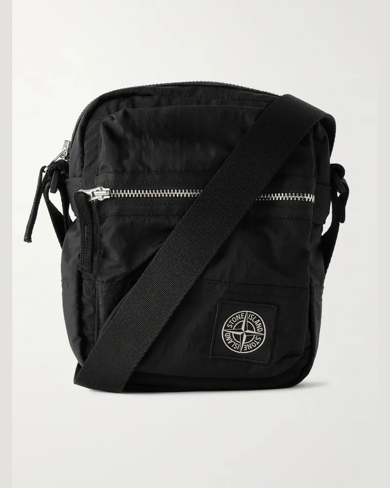 Stone Island Shotter Umhängetasche aus beschichtetem „Nylon Metal“-Material aus ECONYL® mit Logoapplikation Schwarz
