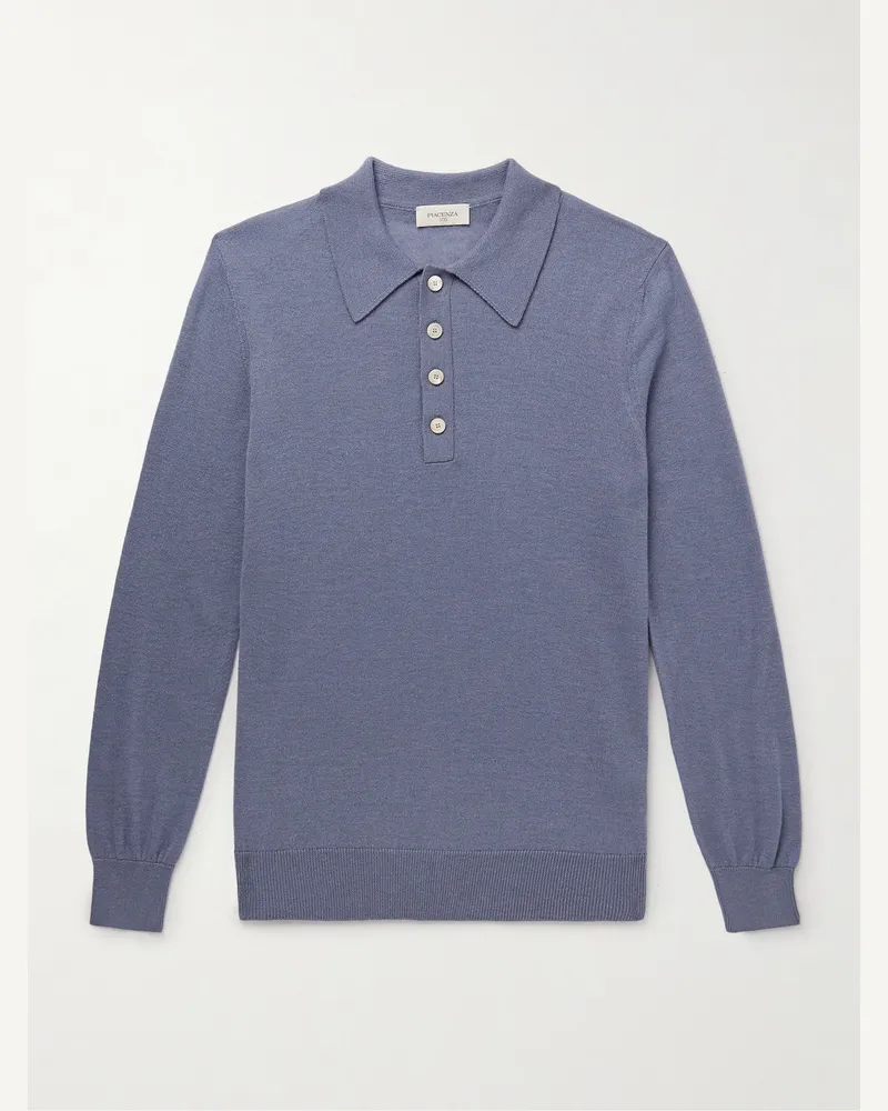PIACENZA 1733 Schmal geschnittener Pullover aus einer Maulbeerseiden-Kaschmirmischung mit Polokragen Blau
