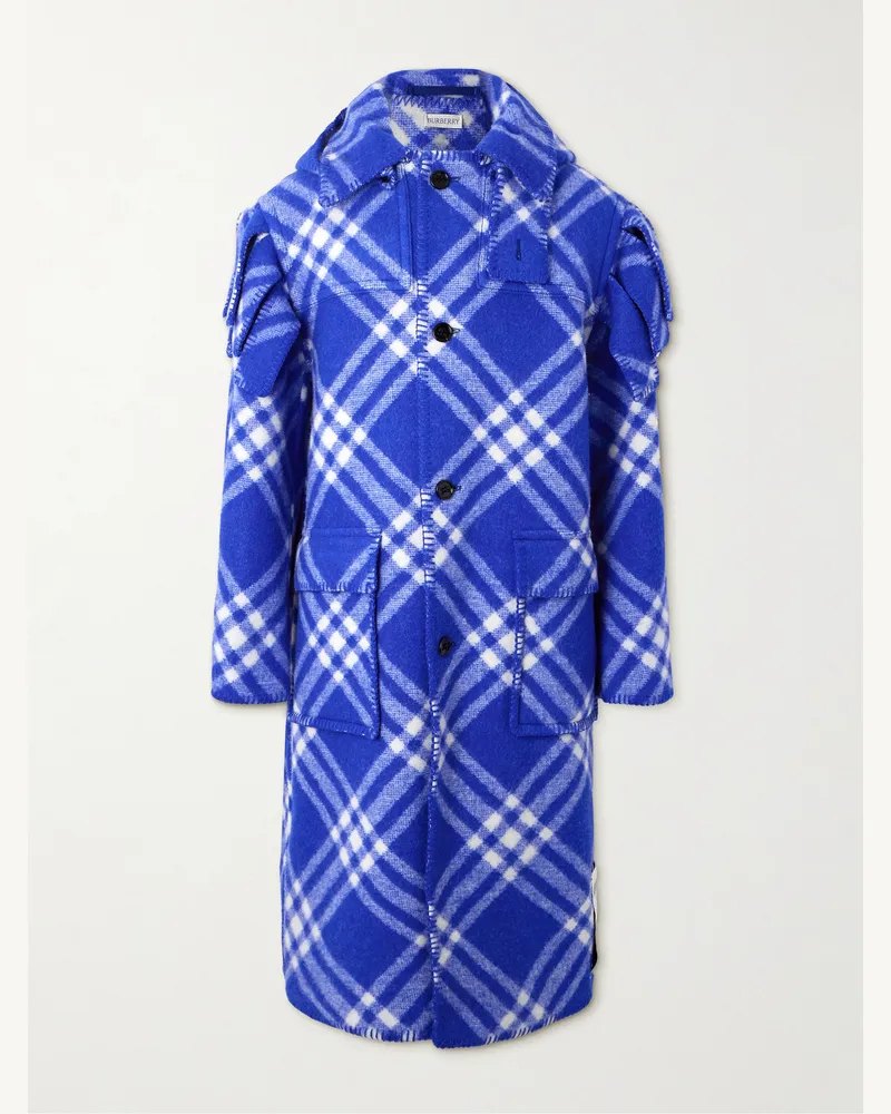 Burberry Kapuzenmantel aus karierter Wolle Blau