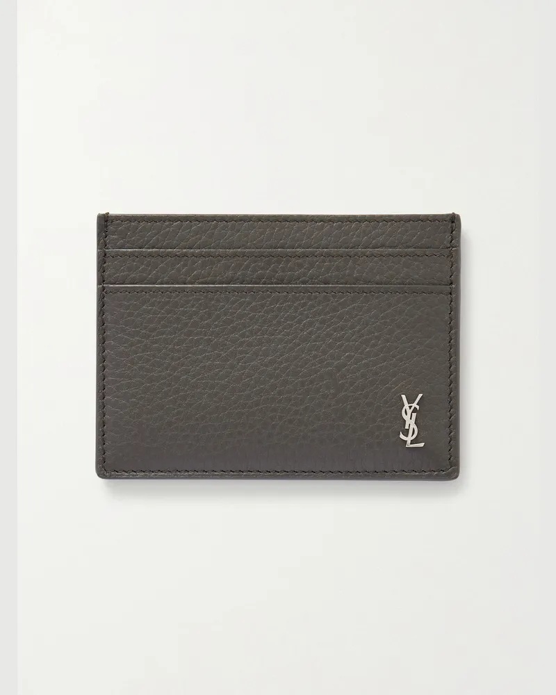 Saint Laurent Tiny Cassandre Kartenetui aus vollnarbigem Leder mit Logoapplikation Grün