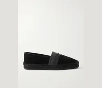 Alfarica Espadrilles aus Veloursleder mit Ripsband, Lederbesatz und Logoverzierung