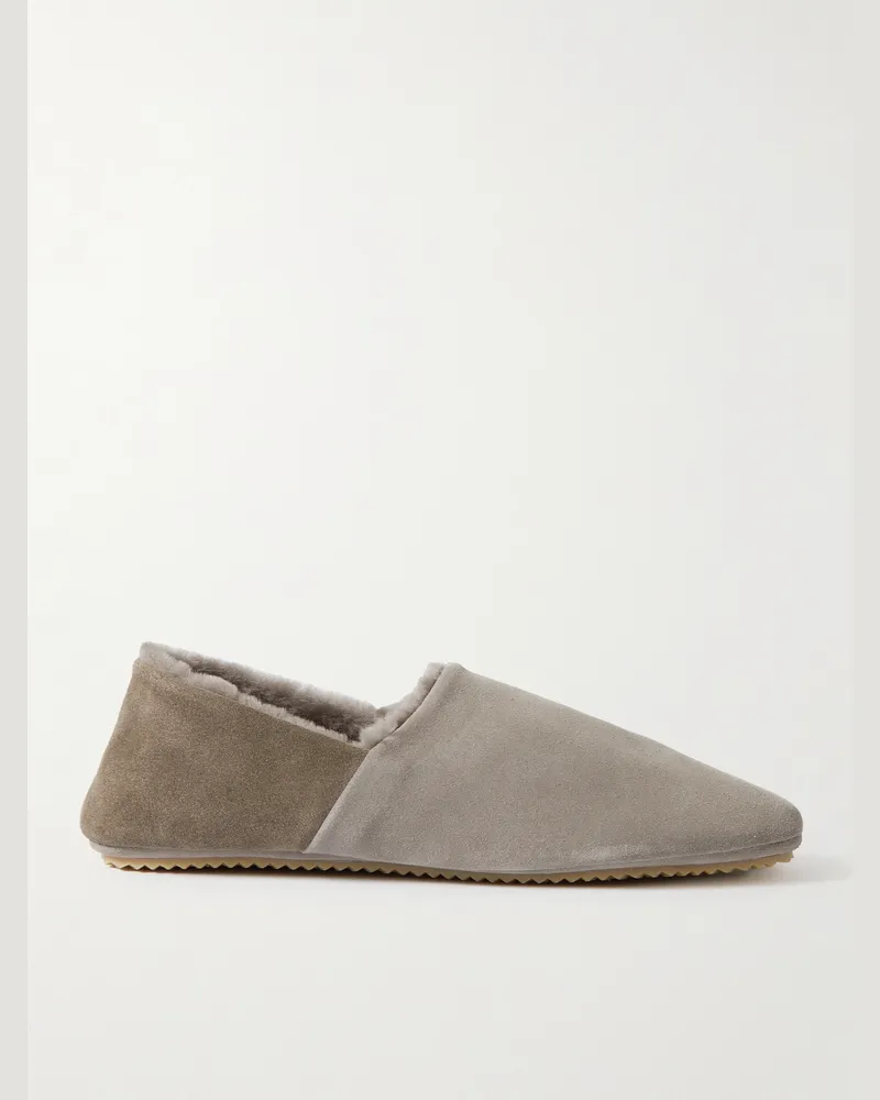 MR P. Babouche Slippers aus Veloursleder mit Shearling-Futter Braun