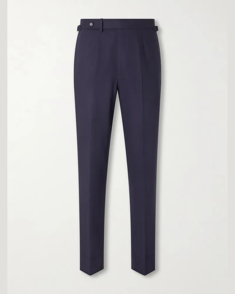 Dunhill Straight-Leg Pinstriped Wool Suit Trousers Blue