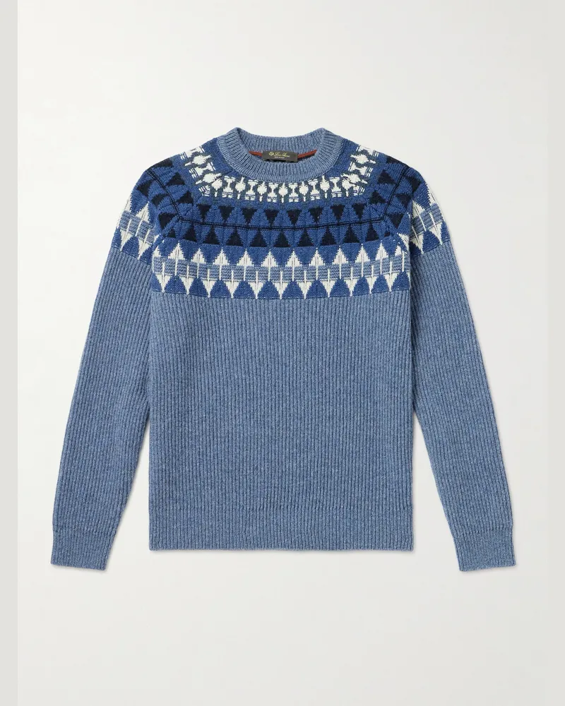 Loro Piana Fair Isle Cashmere Sweater Blue